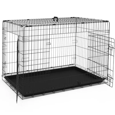 Abbildung von VOUNOT Hundekäfig Klappbar, Hundebox Auto Hundetransportkäfig mit Doppeltüren, 2 Transportgriffen &amp; Bodenschale, XXL 122x75x81cm, Schwarz