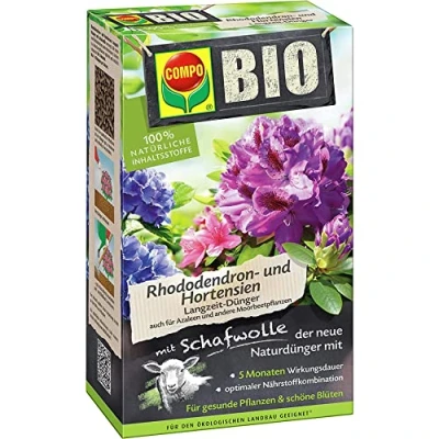 Abbildung von COMPO BIO Rhododendron und Hortensiendünger, Pflanzen Dünger für alle Rhododendren andere Moorbeetpflanzen, 5 Monate Langzeitwirkung, 750 g