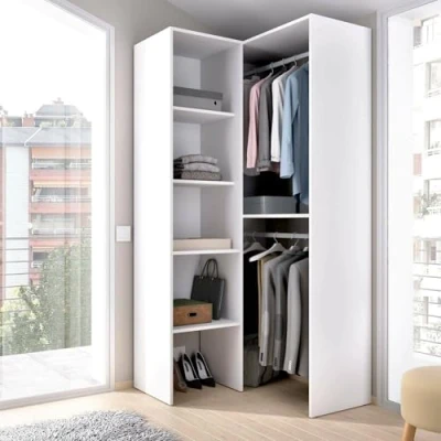 Abbildung von Dmora Kleiderschrank Bernina, Gestell für Eckschrank, Schrank offen, 79 x 88 186 cm, Weiß, Holzwerkstoff