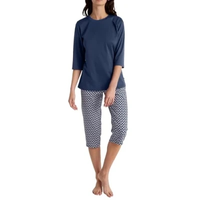 Abbildung von Calida Coastal Dreams 3/4 SET Nachtwäsche Set, Damen, Größe: 36/38, Peacoat blue