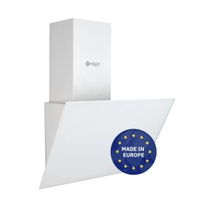 Abbildung von Wiggo Dunstabzugshaube 50cm kopffrei I Abluft Umluft Dunstabzug 300m3/h LED Touch Display 3 Stufen Schräghaube inkl. Fettfilter &amp; 2x Kohlefilter Abzugshaube mit Glasfront weiß