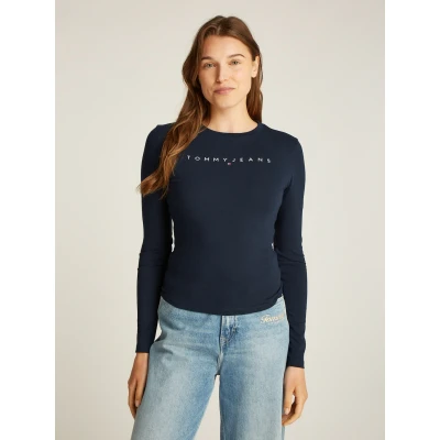 Abbildung von Tommy Jeans SLIM Linear TEE Langarmshirt, Damen, Größe: 54, Dark night navy