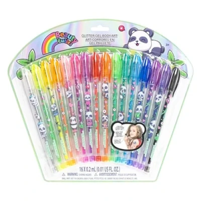 Abbildung von Panda 16 teiliges set mit Glitzerstiften zum Bemalen des Körpers in glitzernden und leuchtenden Farben von Townley Girl, für Kinder ab 3 Jahren