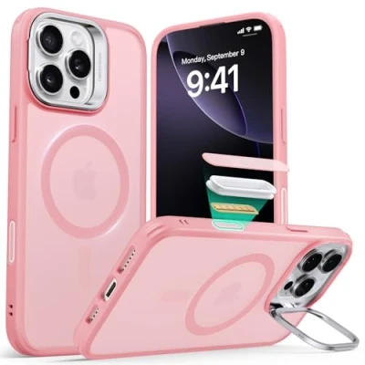 Abbildung von ESR für iPhone 16 Pro Max Hülle, kompatibel mit MagSafe, Militärnorm Schutzhülle, integrierter Versteck Ständer Handy Case, Kratzfeste Rückseite, Classic Serie, Klares Rosa