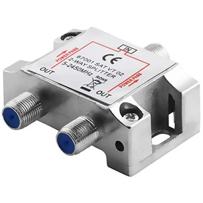 Abbildung von BestPlug 2fach Sat LNB Verteiler Splitter Weiche, 1 F Buchse Kupplung weiblich IN, 2 Out, 5 2500MHz 100dB, geeignet für 3D SD HD FullHD UHD 4K, Metallausführung