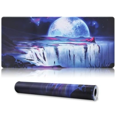 Abbildung von Jahosin Großes Gaming Mauspad mit genähten Kanten, erweitertes rutschfester Unterseite aus Naturkautschuk für Gamer, Desktop, Büro, Zuhause, 90 x 40 cm, Mond, (90x40 Moon)