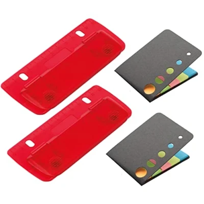 Abbildung von Set 2 Taschenlocher Mini Locher zum Einheften, mit Haftnotizen, für 8 cm Lochung 12 Skala, Schule Büro Haushalt, Farbe Rot