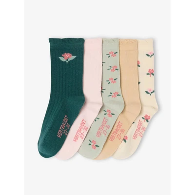 Abbildung von Vertbaudet 5ERPACK MIT Blumen Oekotex Socken für Kinder, Größe: 19 22, Wollweiß