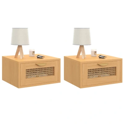 Abbildung von Set aus 2 Wand Nachttischen EDHEN 1 Schublade Hängeregal Schilf und Holz IDMarket