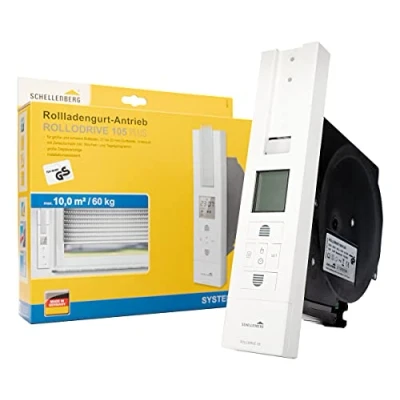 Abbildung von Schellenberg 22711 Elektrischer Gurtwickler Unterputz RolloDrive 105 Plus Rolladenantrieb bis 10 m² Rollladenfläche, Zugkraft max. 60 kg, mit Display, Zeit und Astrofunktion, inkl. Netzstecker