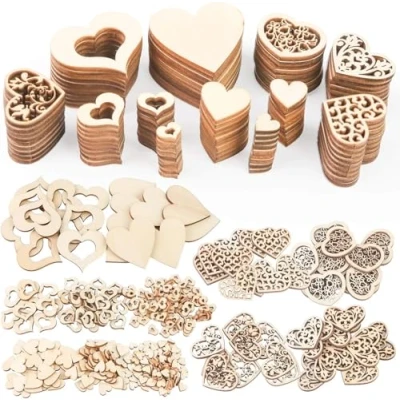 Abbildung von VGOODALL 510 Stück Holzherzen Deko mit 10m Juteschnur, Herz Streudek für Hochzeiten, DIY, Bastelprojekte &amp; Home Decor, 5 Größen (10 40mm)