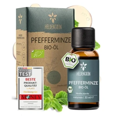 Abbildung von Heldengrün® BIO Pfefferminzöl [100% NATURREIN] Reines zum Verzehr Frisch, belebend &amp; klar Minzöl aus Griechenland Peppermint Oil