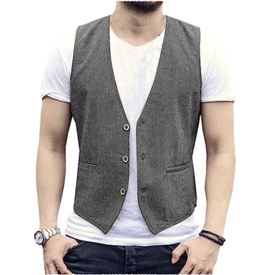 Abbildung von AeoTeokey Herren Sommer Leinenweste Anzug Weste Casual Regular Fit(Grau,XXL)