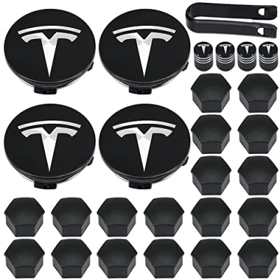 Abbildung von YISIZES Aero Radkappen Set, Tesla Radnaben Mittelabdeckungen Radmutterkappen für Model 3, Modell Y, S, X, Silber Logo
