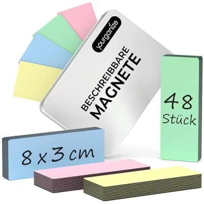 Abbildung von YOURGANIZE® 48 Magnetstreifen beschreibbar 8x3 cm, 4 Farben Whiteboard Magnete wiederbeschreibbare für Kühlschrank, Whiteboard, Scrum &amp; Kanban Board