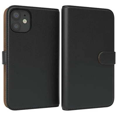 Abbildung von EAZY CASE Tasche kompatibel mit iPhone 12 Mini Schutzhülle Standfunktion Klapphülle im Bookstyle, Handytasche Handyhülle Flip Cover Magnetverschluss und Kartenfach, Kunstleder, Schwarz