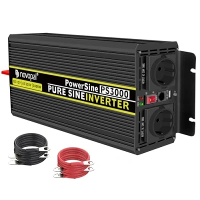 Abbildung von NOVOPAL 3000W KFZ Reiner Sinus Spannungswandler Auto Wechselrichter 12v auf 230v Umwandler Inverter Konverter mit 2 EU Steckdose und USB Port inkl. 5 Meter Fernsteuerung