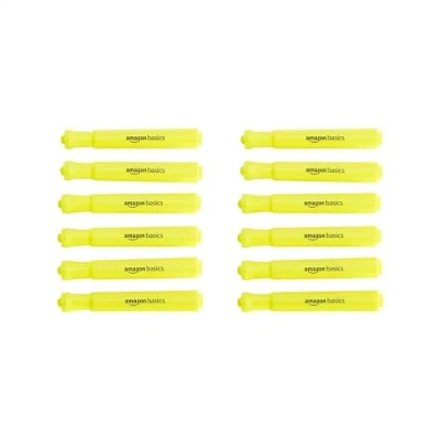 Abbildung von Amazon Basics Textmarker mit Tank Design, Flüssigtinte und abgeschrägter Spitze, 12er Pack, Gelb