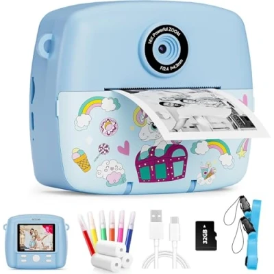 Abbildung von Sofortbildkamera Kinder,Kinderkamera Kompaktkameras 1080P HD Sofortdruck von Fotos,Geburtstagsgeschenk Weihnachten Geschenk Spielzeug ab 3 4 5 6 8 7 9 10 11 Jahre Mädchen Jungen Rollen Fotopapier