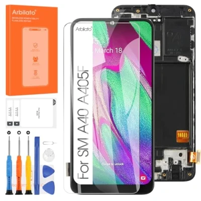 Abbildung von Arbilato Ersatzbildschirm für Samsung Galaxy A40 A405F A405FN/DS A405F/DS LCD Display Touch Digitizer Montage Reparaturteile (Schwarz mit Rahmen, 5,9 Zoll)