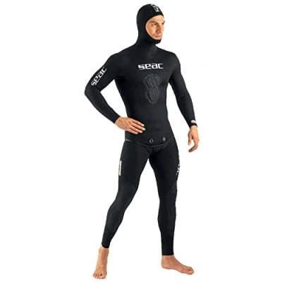 Abbildung von Seac Black Shark Neoprenanzug für Tauch und Apnoenangeln, 5 mm, zweiteilig, Innenseite aus Spalten, Herren, Schwarz, XL