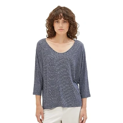 Abbildung von TOM TAILOR Damen 1038866 T Shirt mit Muster, 32108 navy geometrical Design, L