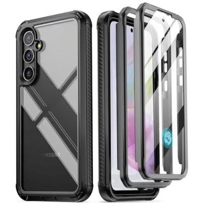 Abbildung von POETIC Guardian Hülle kompatibel mit Galaxy A35 5G, [2 Frontrahmen] [20 Fuß Mil Grade Falltest] Ganzkörper Hybrid Stoßschutzhülle integriertem Displayschutz, Schwarz/Klar