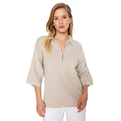 Abbildung von Trendyol Damen Oversize Basic Stehkragen Strickwaren Pullover, Stone, S