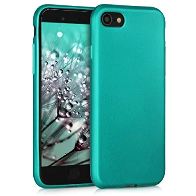Abbildung von kwmobile Case kompatibel mit Apple iPhone SE (2022) / (2020) 8 7 Hülle Schutzhülle aus Silikon metallisch schimmernd Handyhülle Metallic Türkis