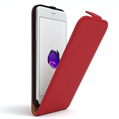 Abbildung von EAZY Case Hülle kompatibel mit iPhone 7 Plus / 8 Flip Cover zum Aufklappen, Handyhülle aufklappbar, Schutzhülle, Flipcover, Flipcase, Flipstyle vertikal klappbar, aus Kunstleder, Rot