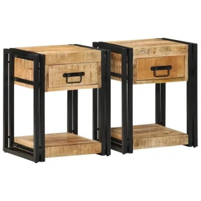Abbildung von vidaXL Nachttische 2 STK. 40x35x50 cm Raues Massivholz Mango, Nachtschrank, Beistellschrank, Nachtkommode, Bettschrank, Beistelltisch