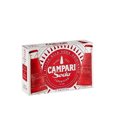 Abbildung von Campari Soda, Aperitif Der beliebte italienische Klassiker fix und fertig gemixt Perfekter Drink für spontane Anlässe, After Work als Party Präsent 5 x 0,098 l