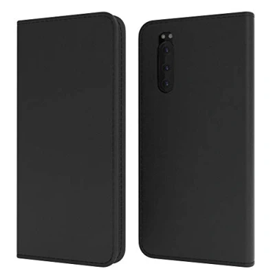 Abbildung von EAZY CASE Tasche kompatibel mit Sony Xperia 5 Vintage Schutzhülle Standfunktion Klapphülle im Bookstyle, Handytasche Handyhülle Flip Cover Magnetverschluss und Kartenfach, Kunstleder, Schwarz