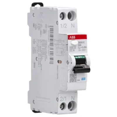 Abbildung von ABB DS301C C20 A30 FI/LS Schalter 6kA, 1P+N, Typ A, C20, 30mA 1 Teilungseinheit C Charakteristik 2CSR255163R1204