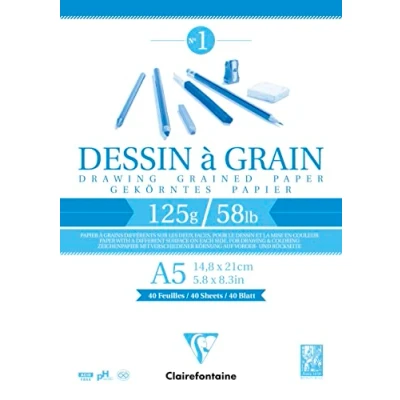 Abbildung von Clairefontaine 96686C Packung mit 5 Blöcken geleimt Zeichenpapier gekörnt, 40 Blatt DIN A5, 125g, weiß, 1 Pack