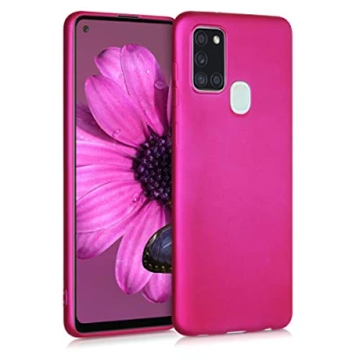 Abbildung von kwmobile Case kompatibel mit Samsung Galaxy A21s Hülle Schutzhülle aus Silikon metallisch schimmernd Handyhülle Metallic Pink