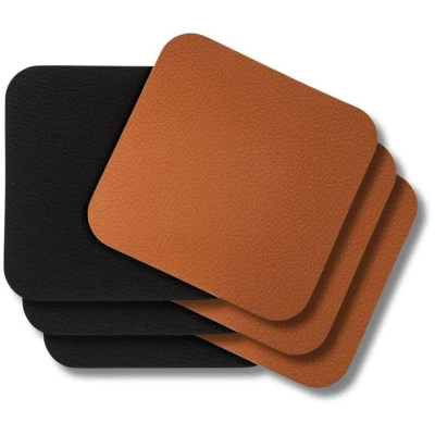 Abbildung von Jay Hill Untersetzer Vegan Leder Schwarz / Cognac beidseitig 10 x cm 6 Stück