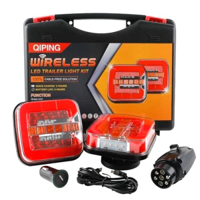 Abbildung von Qiping 2 Pack Kabelloss Anhängerbeleuchtung LED 12V Wireless Wasserdicht Wiederaufladbar Magnetische Rückleuchten mit E Prüfzeichen