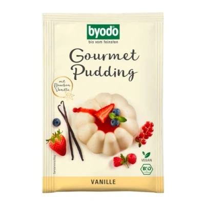 Abbildung von Bio Vanille Pudding Byodo Gourmet, 10er Pack (10 x 36 g), Glutenfrei, Vegane Nachspeise, Einfach zubereitet, ideal für Desserts und Backwaren Qualität