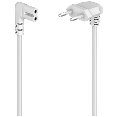 Abbildung von Hama Netzkabel, abgewinkelt, 2 polig, Eurostecker, 3m (Doppelnut/C7, Stromkabel, Netzkabel Gerätekabel, für Drucker, Netzteile, Fernseher, Radio, Kassettenrekorder etc.) weiß