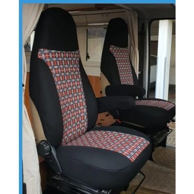 Abbildung von BREMER SITZBEZÜGE Maß Piloten Schonbezüge Sitzbezüge kompatibel mit Wohnmobil Camper Ducato Fahrer &amp; Beifahrer 850 Schonbezug Set in Schwarz/Braun
