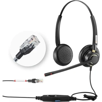 Abbildung von Arama Telefon Headset mit Mikrofon Noise Cancelling, RJ9 Kopfhörer Arbeit für Cisco 7940 7942 6921 7821 7960 7970 7971 7931G 7941G 7945G 7962G 8841 8861 Call Center Büro Landline Desk IP Telefone