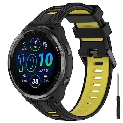 Abbildung von GIOPUEY Armband Kompatibel mit Garmin Forerunner 965/955/945/745, Weiches TPU [Farbdesign spleißen] Ersatzarmband Black/Yellow