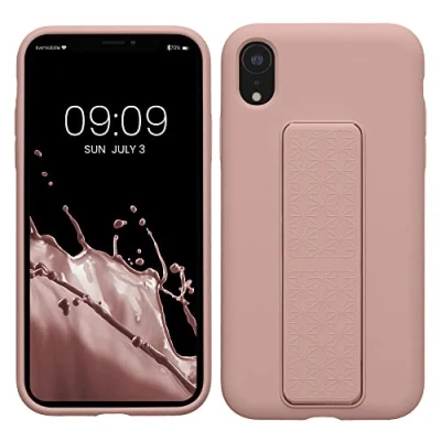 Abbildung von kwmobile Handyhülle kompatibel mit Apple iPhone XR Hülle Fingerhalter und Standfunktion Silikon Case Handy Cover in Altrosa