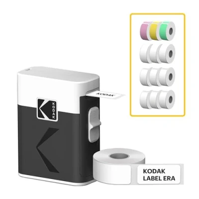 Abbildung von KODAK Label ERA M50 Etikettendruckmaschine, Weiß (Etikettendrucker mit 1 Rolle Sticker Etiketten + 12 Rollen Set, 9 Rollen, Pink/Grün/Gelb je Rolle)