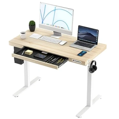 Abbildung von KOWO Schreibtisch Höhenverstellbar Elektrisch 120 x 60 cm, Helle Holz Tischplatte, Höhenverstellbarer Schreibtisch, Ergonomischer Steh Sitz Tisch, Computertisch