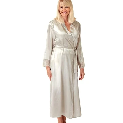 Abbildung von Marlon Damen Womens Elina Silky Satin &amp; Floral Lace Robe Morgenmantel, Hellbeige, 14 16