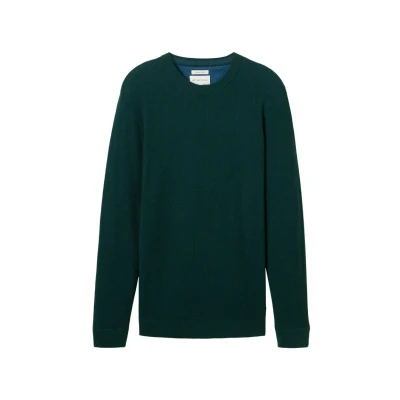 Abbildung von TOM Tailor Strukturierter Rundhals Strickpullover, Herren, Größe: Small, Dark tree green melange