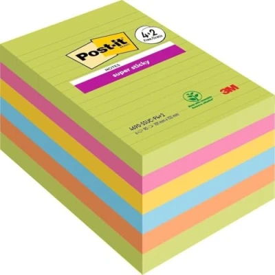 Abbildung von Post it Super Sticky Notes, Oasis Collection, liniert, 101 mm x mm, 6 Blöcke á 90 Blatt