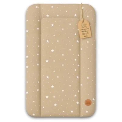 Abbildung von Wickelauflage Wickelunterlage abwaschbar und wasserdicht 70x50 cm Wickelmatte zum Auflegen auf Wickeltisch Wickelaufsatz Wickelkommode oder Waschmaschine changing mat 70 x 50 Beige mit Weiß Sternen